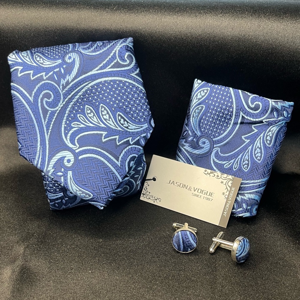 Blue Paisley Tie Set-NWT-